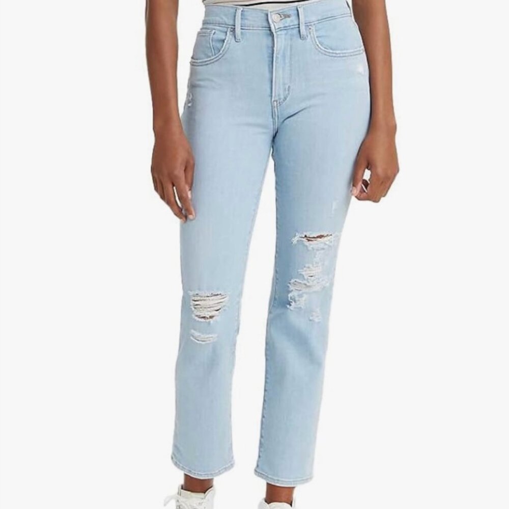 Women's LEVI'S 724 High Rise Straight Crop in Light Distressed Blue | Size 30